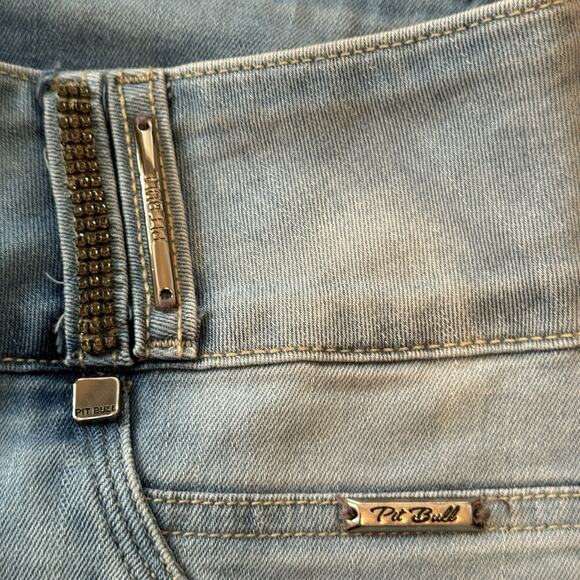 Pit Bull Jeans Distressed Rhinestone Embellished Light Wash REF#25027 30x29 - Picture 7 of 14